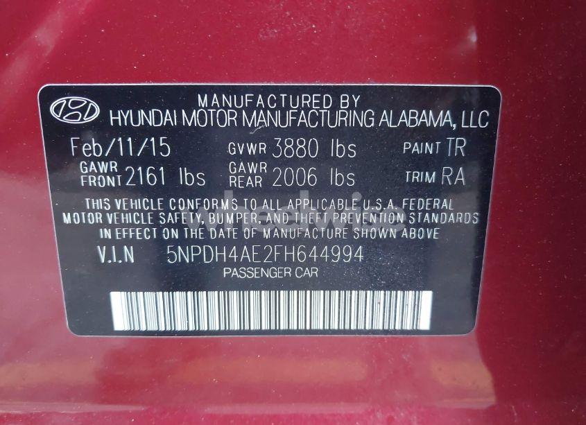 Photo 9 of 2015 Hyundai Elantra SE (VIN 5NPDH4AE2FH644994)