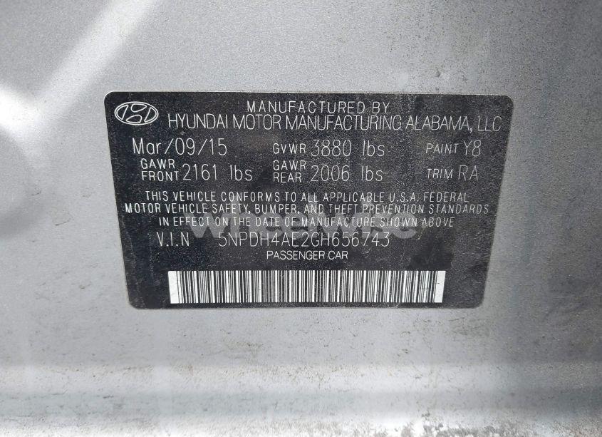 Photo 9 of 2016 Hyundai Elantra SE (VIN 5NPDH4AE2GH656743)