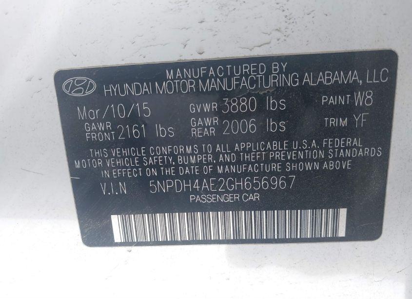 Photo 9 of 2016 Hyundai Elantra SE (VIN 5NPDH4AE2GH656967)