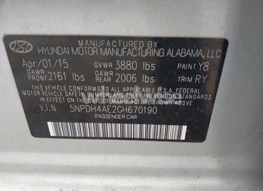 Photo 9 of 2016 Hyundai Elantra VALUE EDITION (VIN 5NPDH4AE2GH670190)