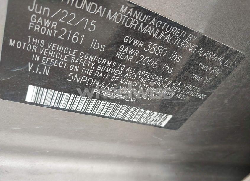 Photo 9 of 2016 Hyundai Elantra SE (VIN 5NPDH4AE2GH715001)