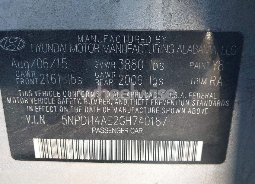 Photo 9 of 2016 Hyundai Elantra SE (VIN 5NPDH4AE2GH740187)