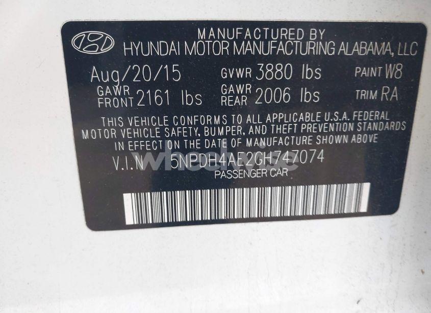 Photo 9 of 2016 Hyundai Elantra SE (VIN 5NPDH4AE2GH747074)