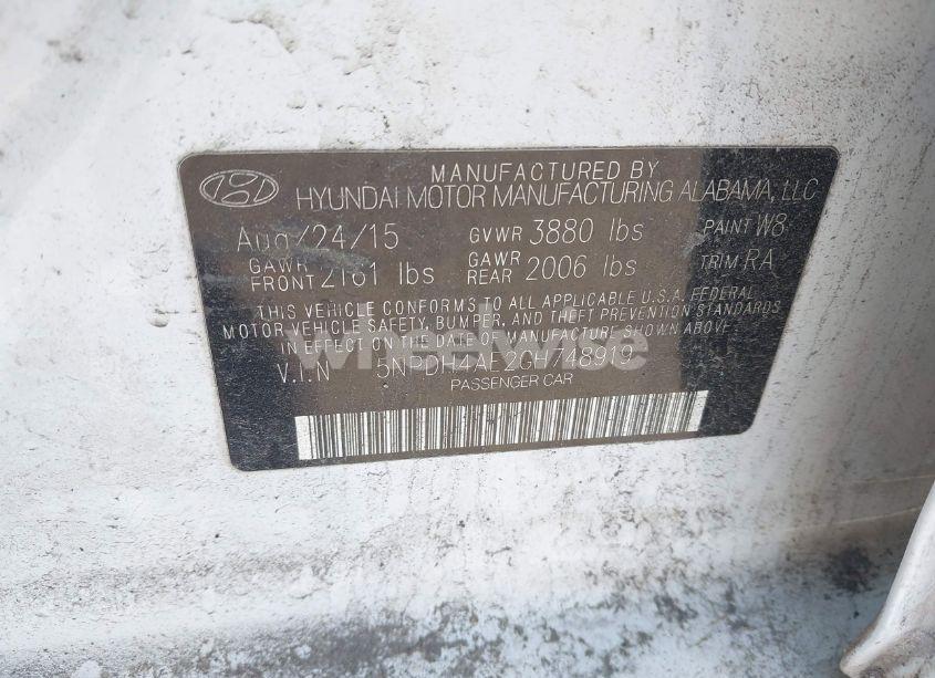 Photo 9 of 2016 Hyundai Elantra SE (VIN 5NPDH4AE2GH748919)