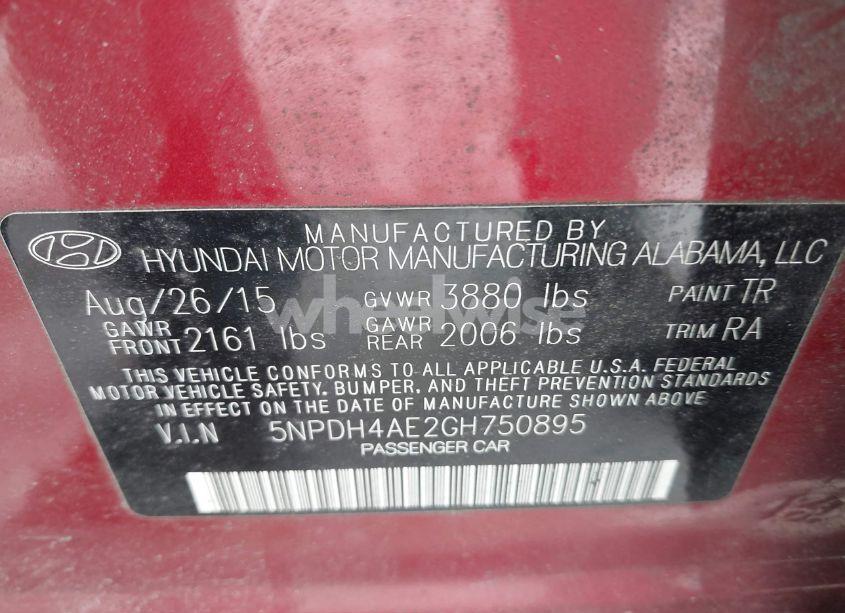 Photo 9 of 2016 Hyundai Elantra SE (VIN 5NPDH4AE2GH750895)