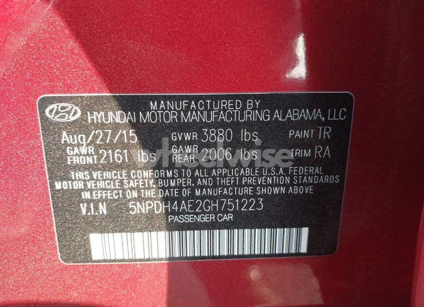 Photo 9 of 2016 Hyundai Elantra SE (VIN 5NPDH4AE2GH751223)