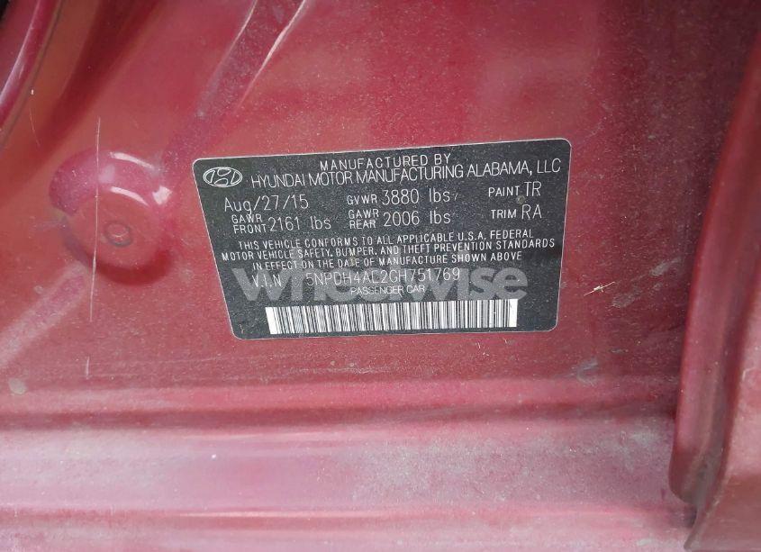 Photo 9 of 2016 Hyundai Elantra SE (VIN 5NPDH4AE2GH751769)