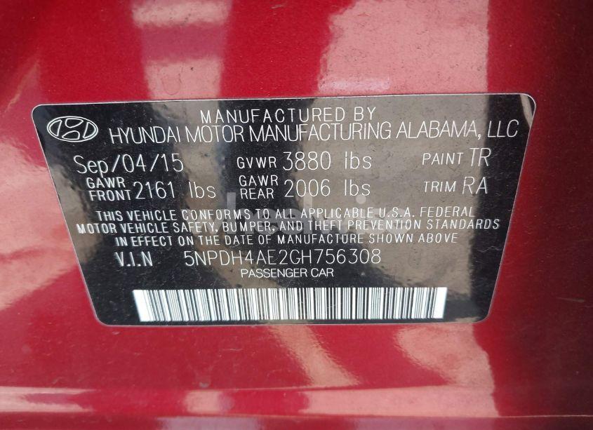 Photo 9 of 2016 Hyundai Elantra SE (VIN 5NPDH4AE2GH756308)