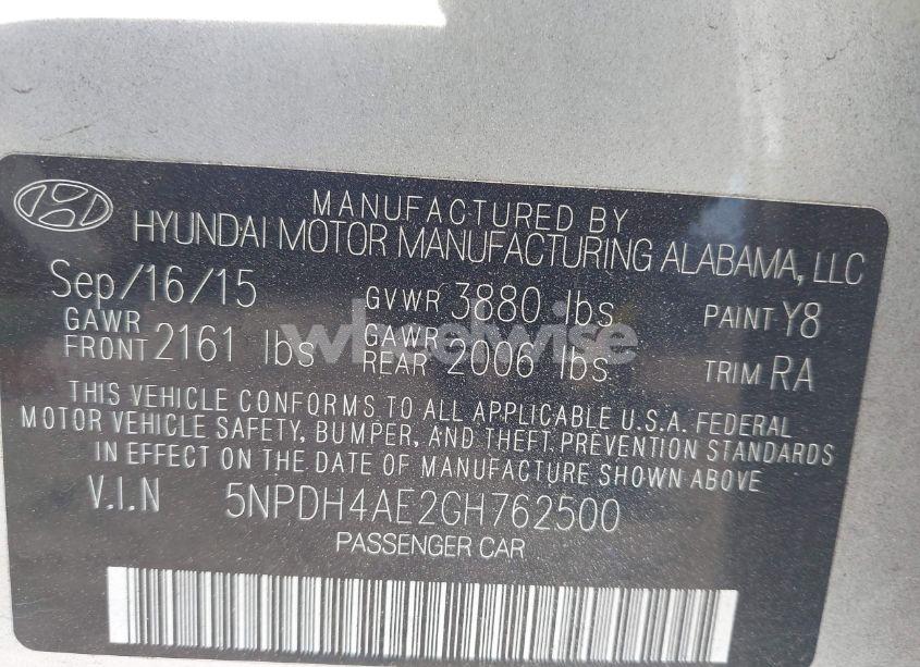 Photo 9 of 2016 Hyundai Elantra SE (VIN 5NPDH4AE2GH762500)