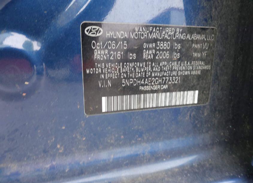 Photo 9 of 2016 Hyundai Elantra SE (VIN 5NPDH4AE2GH773321)