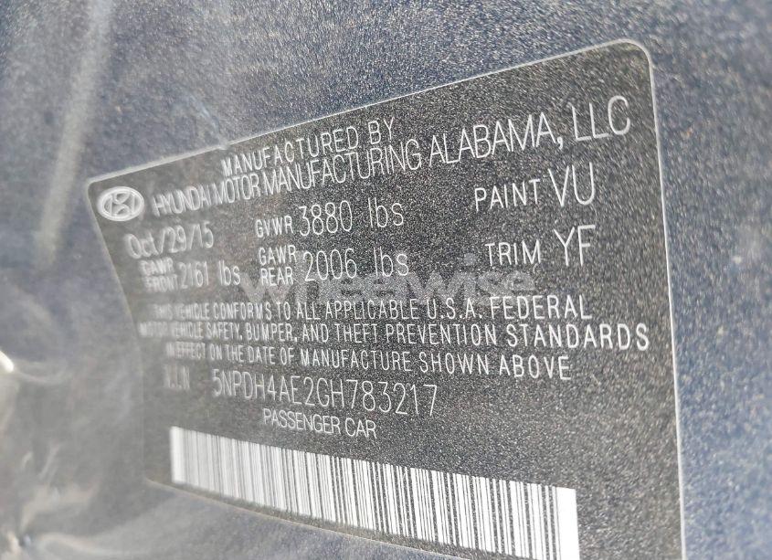 Photo 9 of 2016 Hyundai Elantra SE (VIN 5NPDH4AE2GH783217)