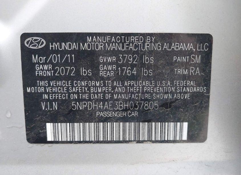 Photo 9 of 2011 Hyundai Elantra GLS (VIN 5NPDH4AE3BH037805)
