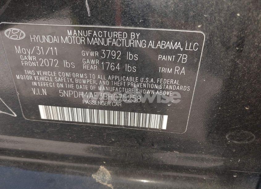 Photo 9 of 2011 Hyundai Elantra LIMITED (VIN 5NPDH4AE3BH075258)