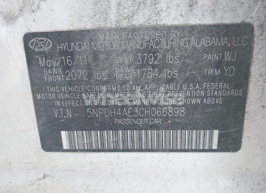 Photo 9 of 2012 Hyundai Elantra GLS (VIN 5NPDH4AE3CH066898)