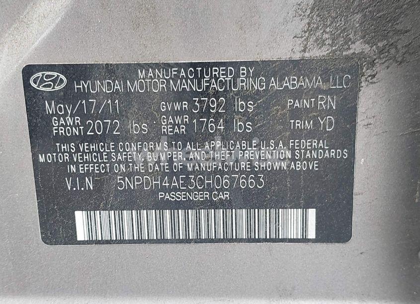 Photo 9 of 2012 Hyundai Elantra GLS (VIN 5NPDH4AE3CH067663)