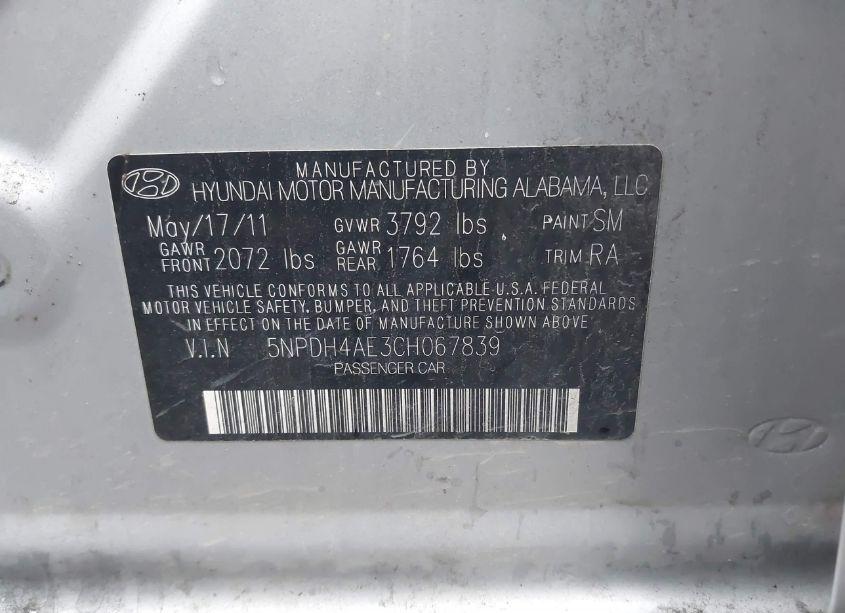 Photo 9 of 2012 Hyundai Elantra GLS (VIN 5NPDH4AE3CH067839)