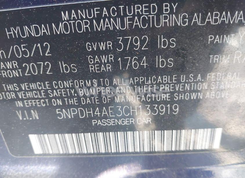 Photo 9 of 2012 Hyundai Elantra GLS (VIN 5NPDH4AE3CH133919)