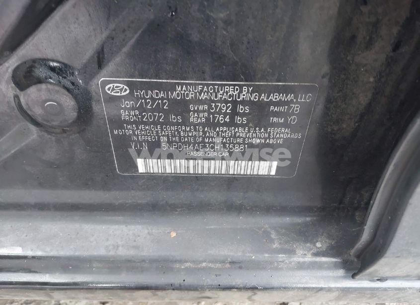 Photo 9 of 2012 Hyundai Elantra GLS (VIN 5NPDH4AE3CH135881)