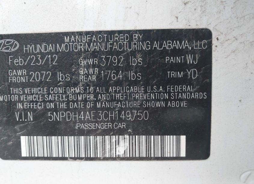 Photo 9 of 2012 Hyundai Elantra GLS (VIN 5NPDH4AE3CH149750)