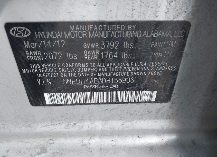 Photo 9 of 2013 Hyundai Elantra GLS (VIN 5NPDH4AE3DH155906)