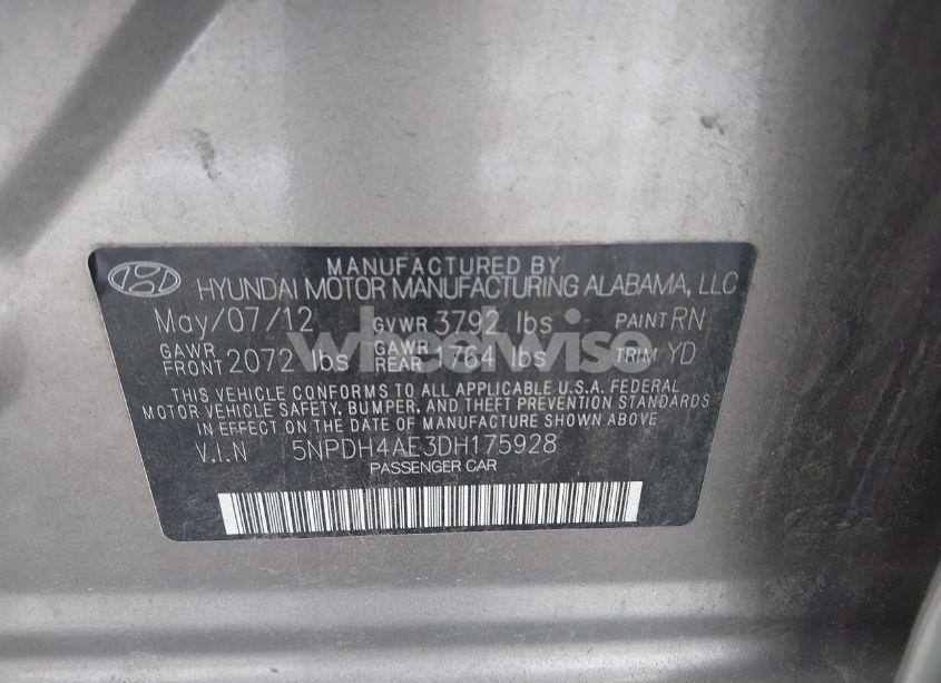 Photo 9 of 2013 Hyundai Elantra LIMITED (VIN 5NPDH4AE3DH175928)