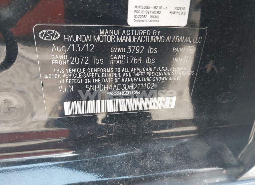 Photo 9 of 2013 Hyundai Elantra LIMITED (VIN 5NPDH4AE3DH211102)