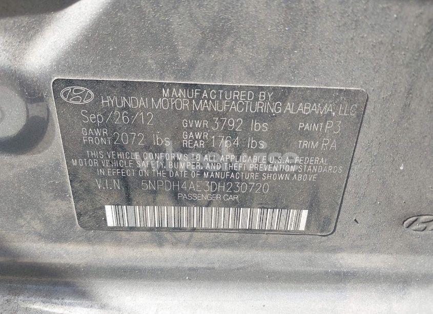 Photo 9 of 2013 Hyundai Elantra LIMITED (VIN 5NPDH4AE3DH230720)