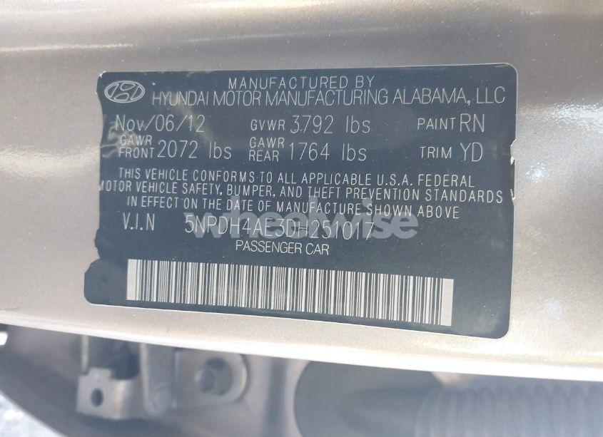 Photo 8 of 2013 Hyundai Elantra LIMITED (VIN 5NPDH4AE3DH251017)