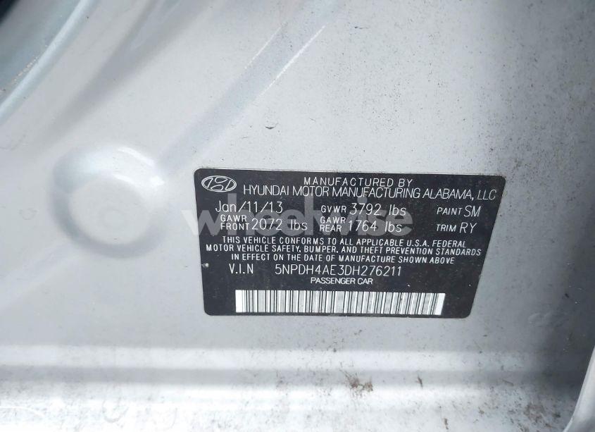 Photo 9 of 2013 Hyundai Elantra LIMITED (VIN 5NPDH4AE3DH276211)