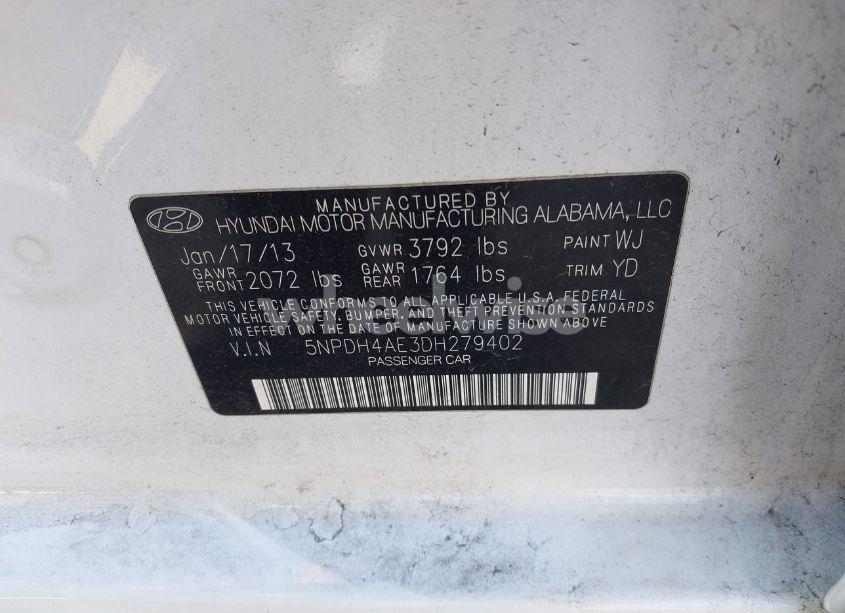 Photo 9 of 2013 Hyundai Elantra LIMITED (VIN 5NPDH4AE3DH279402)