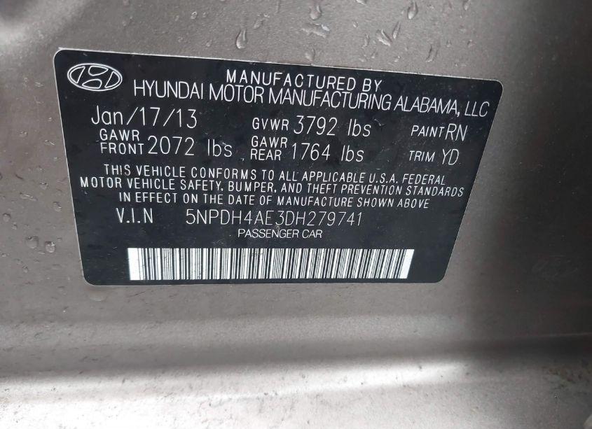 Photo 9 of 2013 Hyundai Elantra GLS (VIN 5NPDH4AE3DH279741)