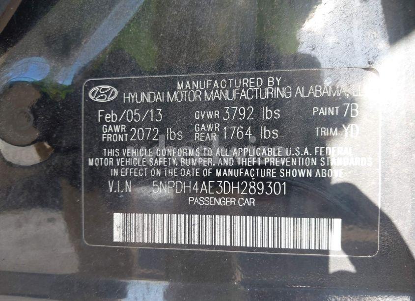 Photo 9 of 2013 Hyundai Elantra GLS (VIN 5NPDH4AE3DH289301)