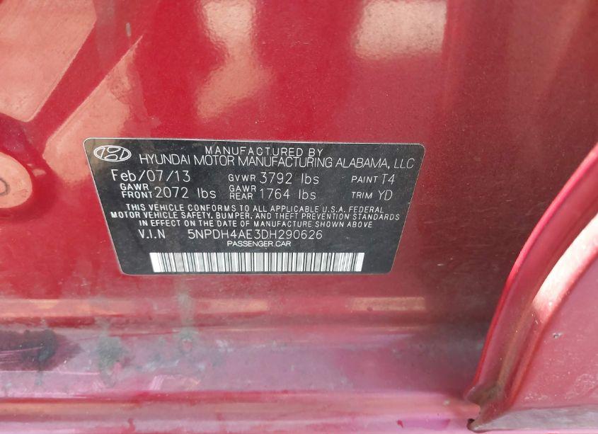 Photo 9 of 2013 Hyundai Elantra GLS (VIN 5NPDH4AE3DH290626)