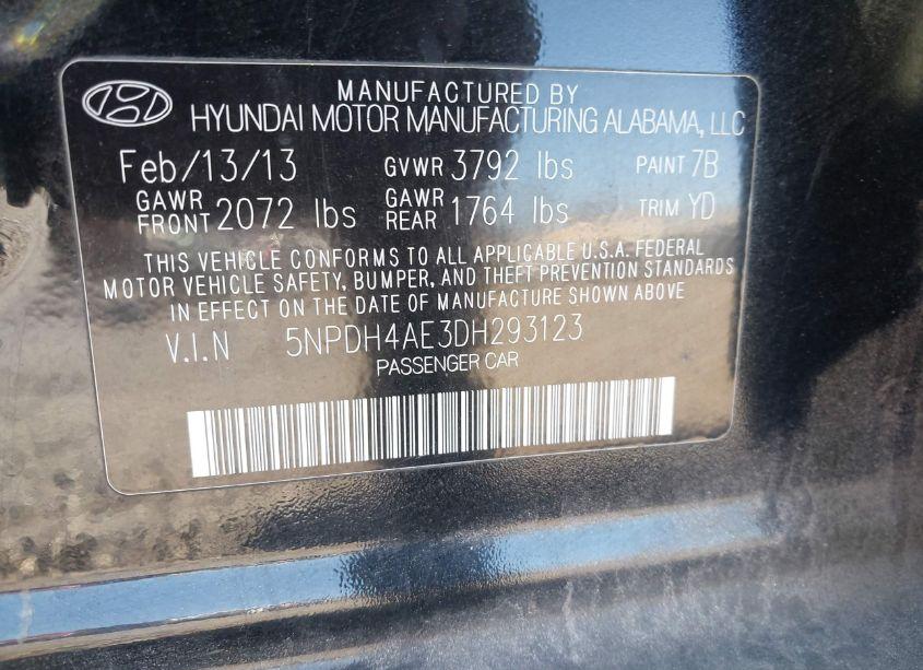 Photo 9 of 2013 Hyundai Elantra GLS (VIN 5NPDH4AE3DH293123)