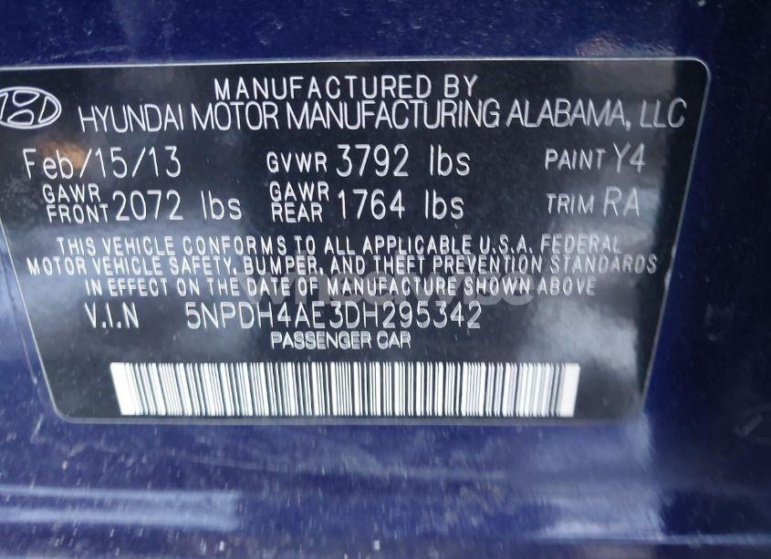 Photo 9 of 2013 Hyundai Elantra GLS (VIN 5NPDH4AE3DH295342)