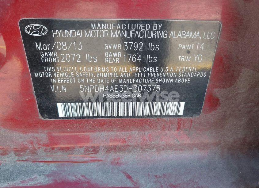 Photo 9 of 2013 Hyundai Elantra GLS (VIN 5NPDH4AE3DH307375)