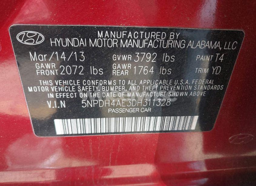 Photo 9 of 2013 Hyundai Elantra GLS (VIN 5NPDH4AE3DH311328)