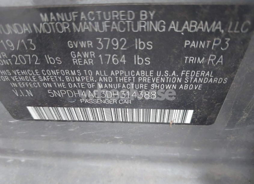 Photo 9 of 2013 Hyundai Elantra GLS (VIN 5NPDH4AE3DH314388)