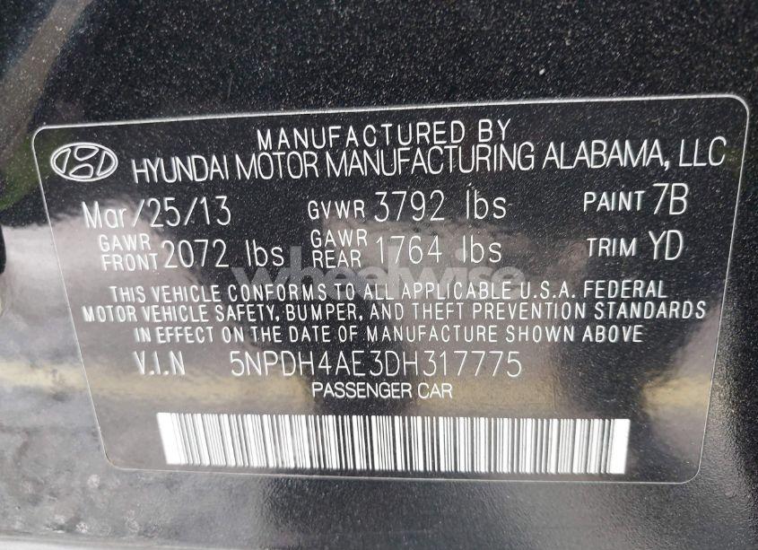 Photo 9 of 2013 Hyundai Elantra LIMITED (VIN 5NPDH4AE3DH317775)