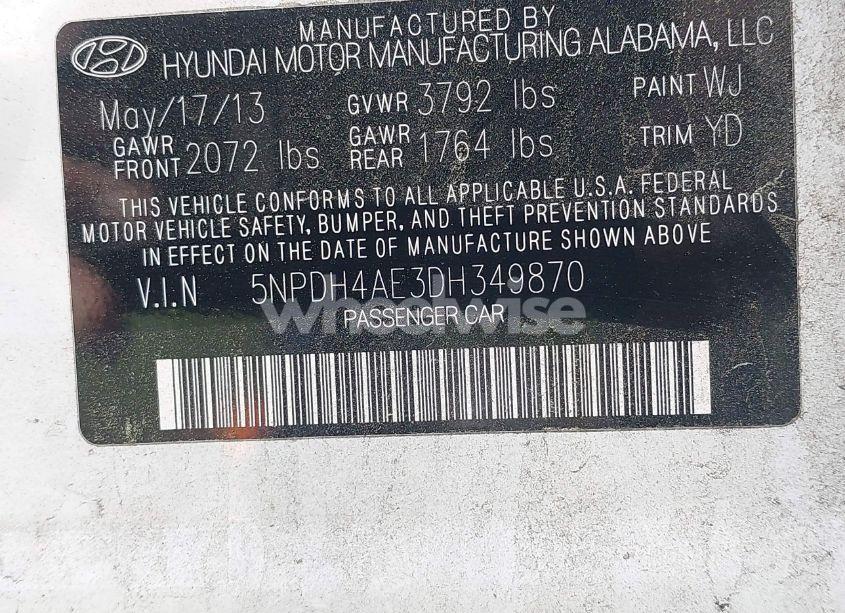 Photo 9 of 2013 Hyundai Elantra GLS (VIN 5NPDH4AE3DH349870)