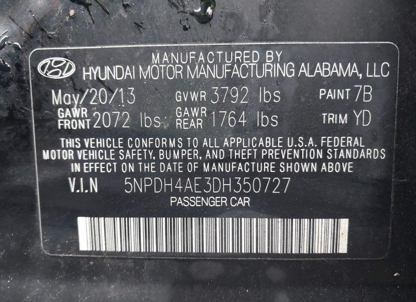 Photo 9 of 2013 Hyundai Elantra GLS (VIN 5NPDH4AE3DH350727)