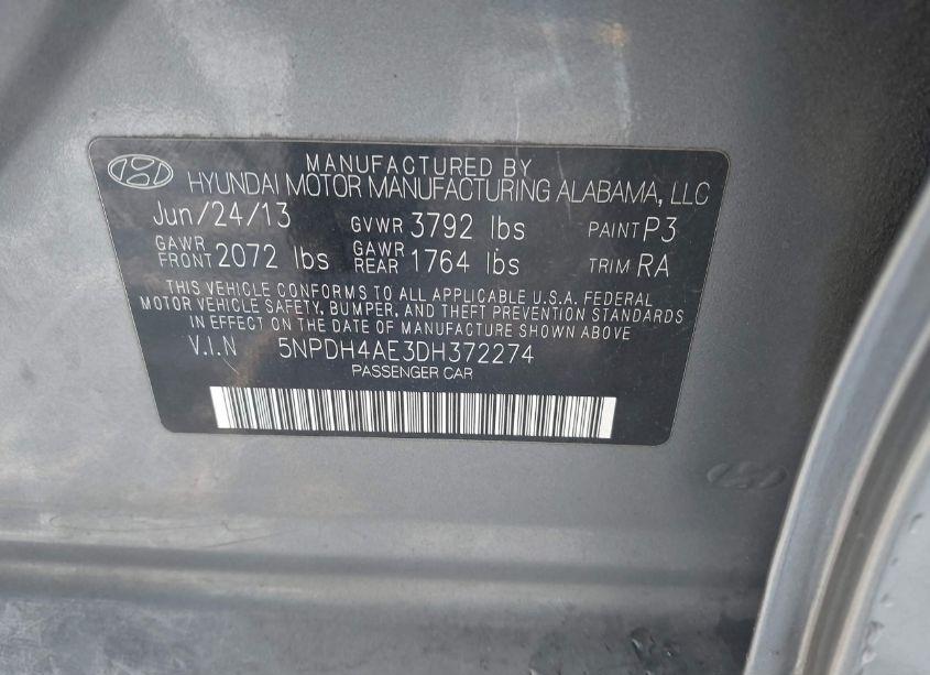 Photo 9 of 2013 Hyundai Elantra GLS (VIN 5NPDH4AE3DH372274)