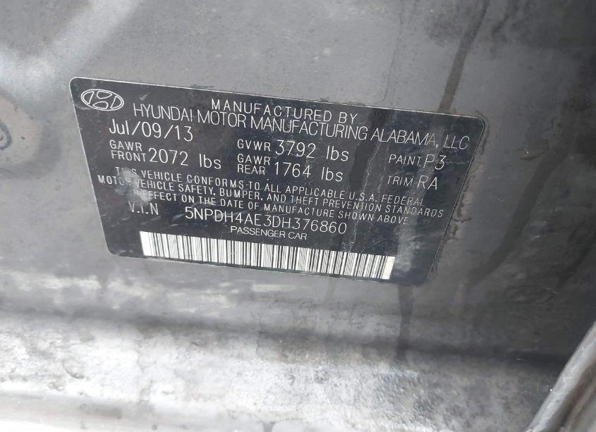 Photo 9 of 2013 Hyundai Elantra GLS (VIN 5NPDH4AE3DH376860)