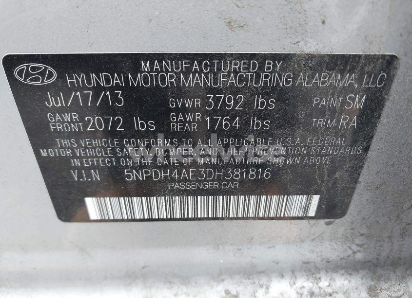 Photo 9 of 2013 Hyundai Elantra GLS (VIN 5NPDH4AE3DH381816)