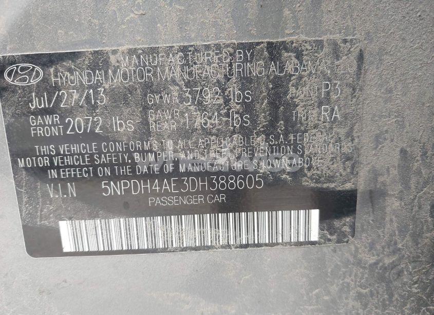 Photo 9 of 2013 Hyundai Elantra GLS (VIN 5NPDH4AE3DH388605)