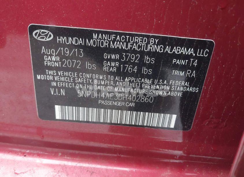 Photo 9 of 2013 Hyundai Elantra GLS (VIN 5NPDH4AE3DH402860)