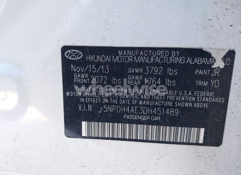 Photo 9 of 2013 Hyundai Elantra GLS (VIN 5NPDH4AE3DH451489)