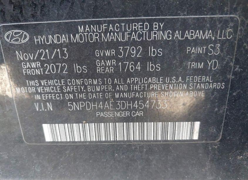 Photo 9 of 2013 Hyundai Elantra LIMITED (VIN 5NPDH4AE3DH454733)