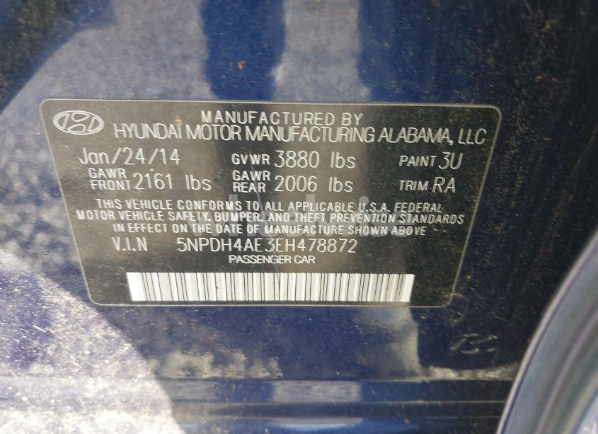 Photo 9 of 2014 Hyundai Elantra SE (VIN 5NPDH4AE3EH478872)