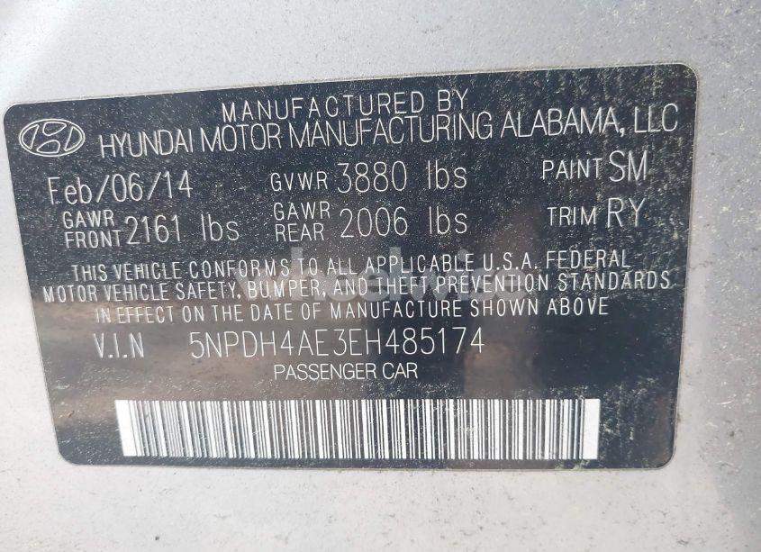 Photo 9 of 2014 Hyundai Elantra LIMITED (VIN 5NPDH4AE3EH485174)